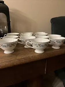 Vintage Fine China Set of 12 TeaCups Japan Blue Green Leaves Purple Grape - Picture 1 of 4