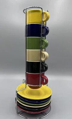 Juego de 13 tazas y platillos Gibson Home Expresso colores fiesta 2,4 OZ Foto 1 de 4