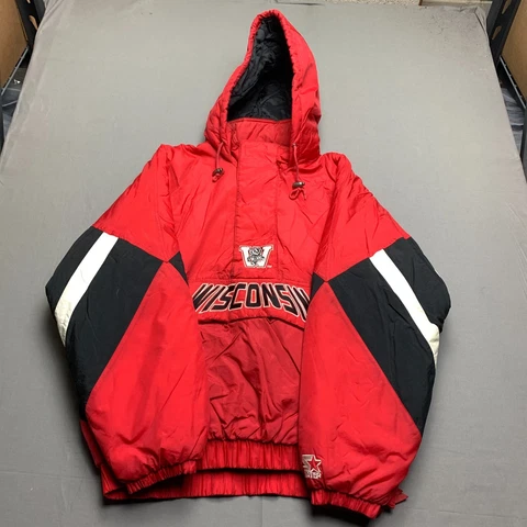 Vintage Wisconsin Badgers Jacket Mens XL Red Starter Hooded Puffer Bucky Retro Cover
