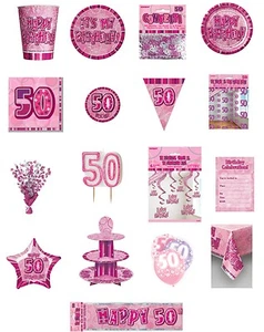 50 / 50th Birthday Pink Glitz Party Range - Party/Plates/Napkins/Banners/Cups - Picture 1 of 26