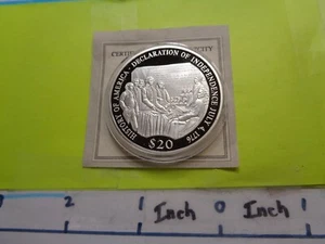 DECLARATION INDEPENDENCE JULY 4 1776 $20 LIBERIA 999 SILVER COIN COA SHARP U-11 - Picture 1 of 4