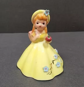 Vintage Josef Originals School Belle Girl Bell Figurine Yellow Dress Blue Flower - Picture 1 of 8