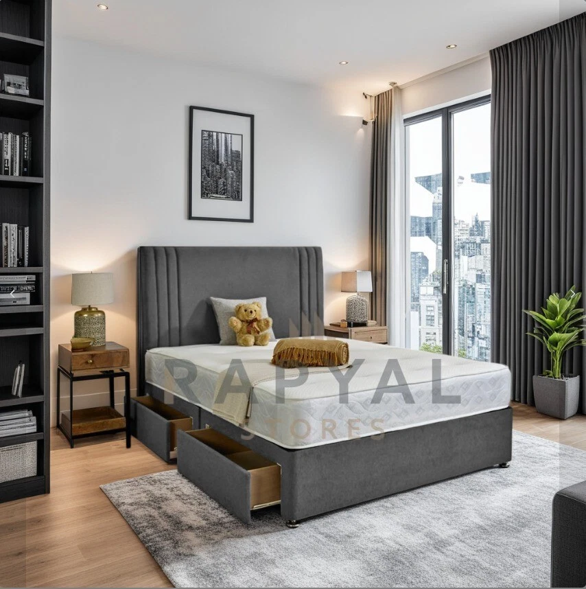 ORTHOPAEDIC DIVAN BED SET WITH MATTRESS AND HEADBOARD 3FT 4FT6 Double 5FT King - Image 1 of 4