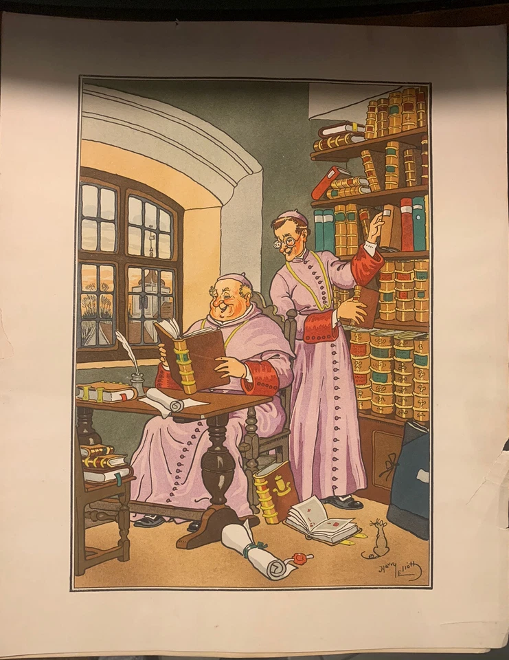 HARRY ELIOTT.LITHO/POCHOIR.SCÈNE AVEC MOINES.CIRCA 1940. - Photo 1/1