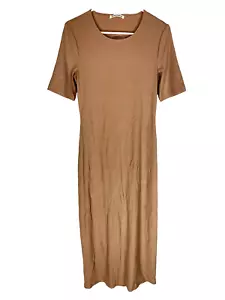 Reformation Knit Dress Ribbed Midi Size Large Tan Stretch Womens - Picture 1 of 7
