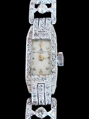 Reloj de pulsera Baume & Mercier años 30 Art Deco hecho a mano diamante y platino para dama Foto 1 de 4