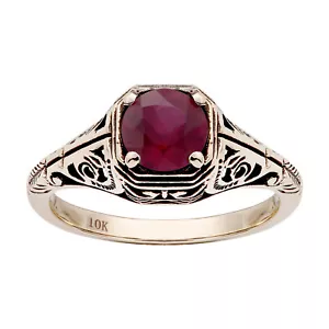 Anillo de filigrana rubí redondo genuino de oro amarillo de 10 K estilo vintage - Imagen 1 de 5