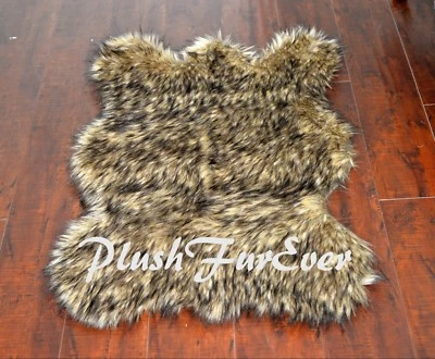 Exotic Black Tip Coyote Bearskin Rug Thick Faux Fur Suede Backing USA Handmade - Image 1 of 4