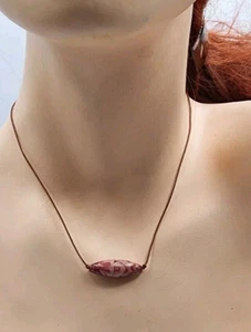 Pink Stone Baguette Pendant Necklace Leather Cord Boho Beach Artisan Handmade - Picture 1 of 7