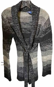 BY NEXT ERA SHAWL COLLAR TIE FRONT LONG SLEEVE GRAY BLACK CARDIGAN SIZE M - Picture 1 of 5