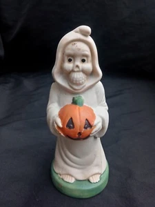 Vtg 5.5 inch Tall Ceramic Halloween Figirine Cloaked Skeleton Holding Pumpkin... - Picture 1 of 5