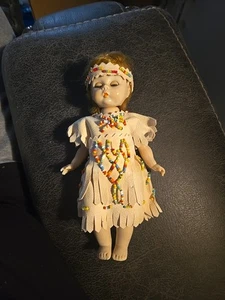 Bambola vintage nativi americani souvenir indiano occhi addormentati, B - Foto 1 di 8