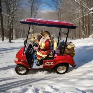 Santa In Golf Cart With Mom and Daughter, LED Lighted, Christmas Holiday - Picture 1 of 5
