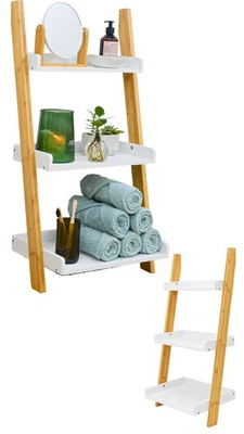 3 Fächer Bambus Leiterregal - 45x90 Badezimmer Regal Holz Leiter Deko Treppe Bad - Bild 1 von 4