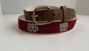 Montgomery Bell Academy Men’s Belt Size 36 Woven Canvas Leather Red MBA Logo - Picture 1 of 10