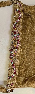 Impresionante Cartera Hecha a Mano con Cuentas ~ Leo Miller / París ~ Estrás Dorado y Color Foto 1 de 4