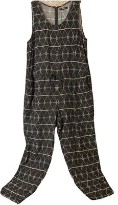 Madewell Black Geometric Boho Sleeveless Cinched Waist Jumpsuit Romper Sz L - image 1 of 4