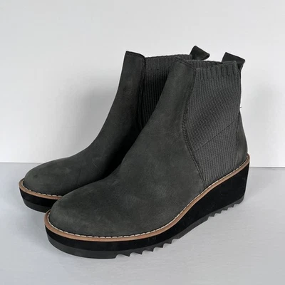 NUEVO Botín Eileen Fisher Lilou Nubuck y Reciclado Elástico Chelsea Tejido Negro 5 Foto 1 de 4
