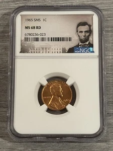 Top Population- 1965 SMS- Lincoln Penny Memorial Reverse- NGC- MS68RD- Pop 135/0 - Picture 1 of 3