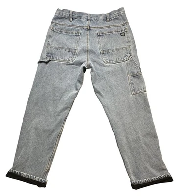 Key Jeans Mens 34x32 (32x29) Blue Fleece Lined Carpenter Work Denim Pants Winter - Image 1 of 4