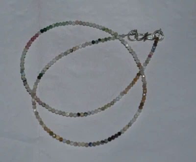 Gemma Pietra Naturale Collana 925 Argento Sterling Tormalina 2 MM Perline 26 " - Immagine 1 di 4