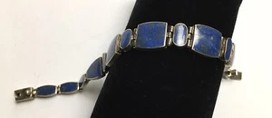 Vintage Sterling Silver Blue Lapis Lazuli Link Bracelet - Bild 1 von 4