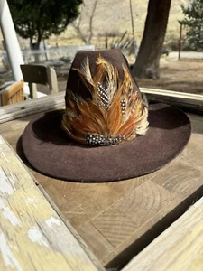 1970s Miller Brothers 5 X Beaver Felt Cowboy Hat Brown W/feathers 7 1/8 - Picture 1 of 7