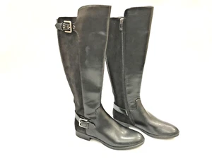 6M Liz Claiborne Womens Dallas Riding Boots Sz Memory Foam Leather Black buck d - Picture 1 of 8