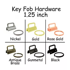 10 Key Fob Hardware w/ Key Rings Sets - 1.25 Inch (32mm) - Pick From 5 Finishes - Picture 1 of 7