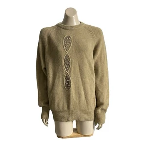 Vtg 90s Knitworks Wool Angora Mix Jumper Sz L 12-14 Beaded Round Neck Soft Camel - Picture 1 of 13