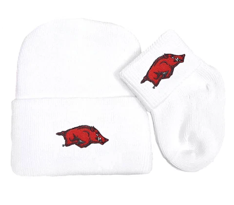 Arkansas Razorbacks  Newborn Baby Knit Cap and Socks Set Cover