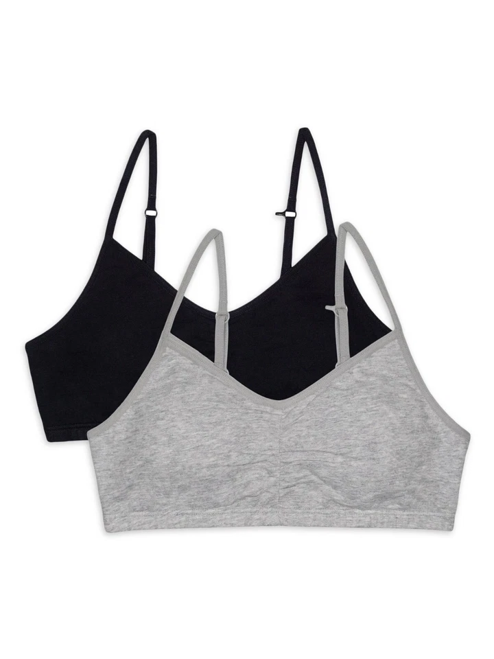 Fruit Of The Loom Sports Bra Girls' 28 Black Gray Stretch Removable Pads 2-Pack - Image 1 of 4