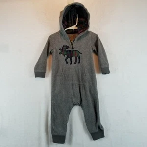 Carter's One Piece Suit Fleece Hooded Size 18 M Gray Plaid Moose Plaid Lined - Picture 1 of 12