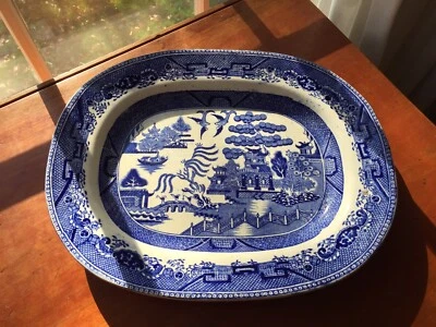 Plato de carne de sauce azul Staffordshire Transferware principios del siglo XIX 14 1/2" Foto 1 de 4