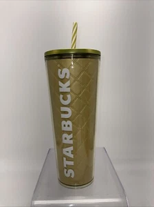 STARBUCKS HOLIDAY GOLD QUILTED 24oz VENTI TUMBLER COLD CUP 2024 - Picture 1 of 7