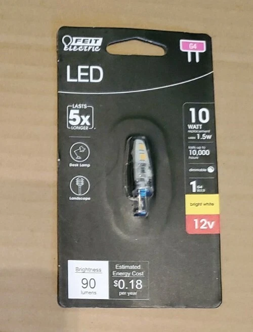 Feit Electric LED 10W Replace 1.5W 12V Bright White 90 Lumens 12V New - Image 1 of 1