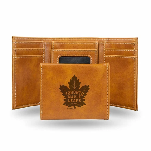 Toronto Maple Leafs NHL Laser Engraved Brown Trifold Wallet Cover