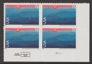 US C140 Airmail Great Smoky Mountains 75c plate block 4 LR MNH 2005 - Picture 1 of 1