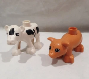 LEGO Duplo Cerdo y Ternero Granja Granjero Animal Rosa Lechón Cerdo Blanco Negro Vaca - Imagen 1 de 5