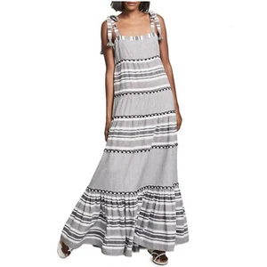 Veronica Beard Quartz Dress Tiered Fringe 100% Cotton Black & White X-SMALL - Picture 1 of 11