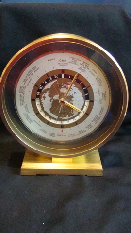 Vintage Linden Mid Century Modern World Time Zone Quartz Table Clock 8 3/4" Mint Cover