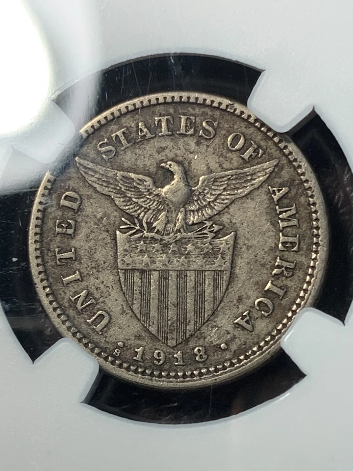 US PHILIPPINES 5 CENTAVO 1918-S MULE W/ 20 CENTAVO REVERSE NGC VF DETAILS SCARCE - Image 1 of 4