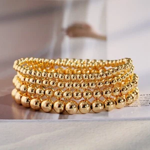 Men Women Bohemian Gold Filled Beads Beaded Beaded Stretch Stackable Bracelets - Picture 1 of 10