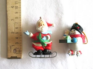 1988 Hallmark Soft Landing Santa Ice Skating Ornament Pillow Vintage + Snowman - Picture 1 of 9