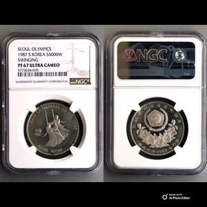 South Korea , silver 5000 Won Seoul Olympic Games 1988(1987) PF67 UCAMEO NGC - Picture 1 of 5