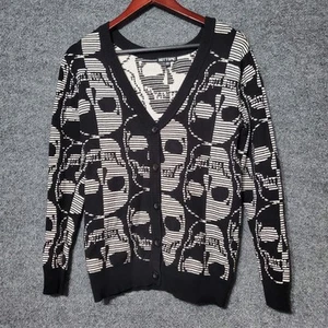 Skull AOP Sweater Womens Small Hot Topic Witchy Goth Eerie Halloween Cardigan  - Picture 1 of 7