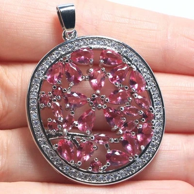 Elegante colgante largo grande pesado frambuesa rodolita granate circonita cúbica regalo para mujer plata Foto 1 de 2