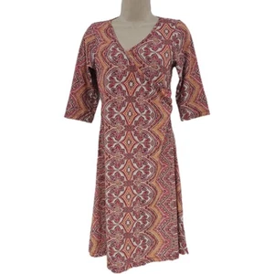 prAna Dress Womens Small Pink Orange Paisley Wrap Surplice Boho Stretch Knit - Picture 1 of 11