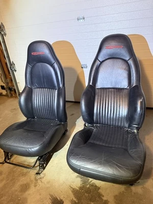 2002 Chevy Corvette C5 Z06 Black Leather Bucket Seats - Image 1 of 4
