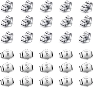 30Pcs/15 Pairs Hypoallergenic Earring Backs Replacement,Plated Silver Secure Ear - Picture 1 of 11